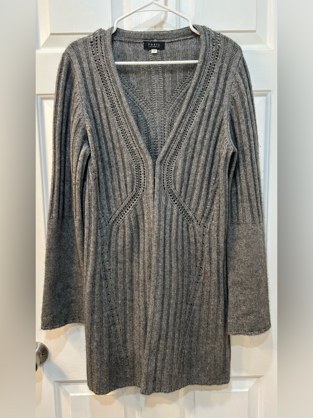 Forte Cashmere Wool Blended Cardigan Sweater Sz M Textured Hook Eye Close Preppy